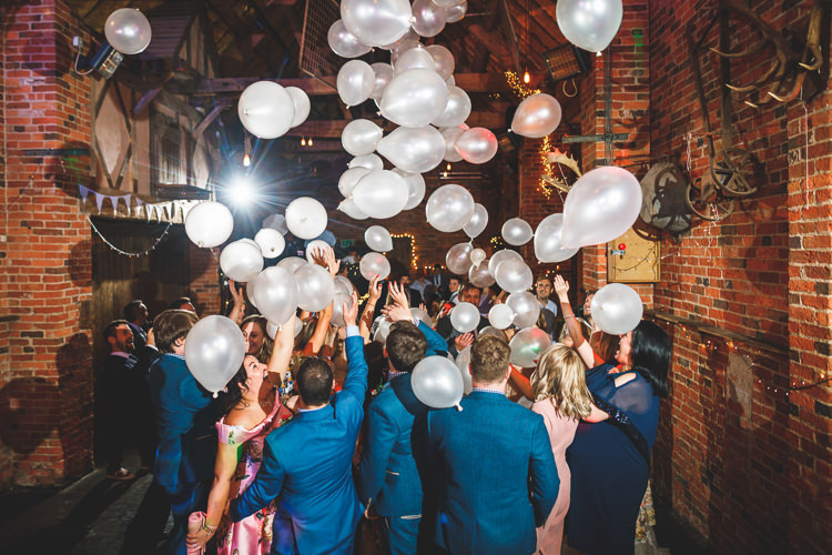 Balloon Release Dance Floor Rustic Barn Red Gold Glam Wedding https://garethnewsteadphotography.com/