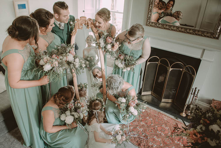 Bridesmaids Green Bride Bridal Mirror Flowers Whimsical Modern Rustic Barn Wedding http://photomagician.co.uk/
