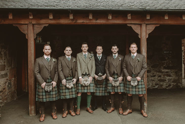 Tartan Kilts Groom Groomsmen Green Brown Whimsical Modern Rustic Barn Wedding http://photomagician.co.uk/
