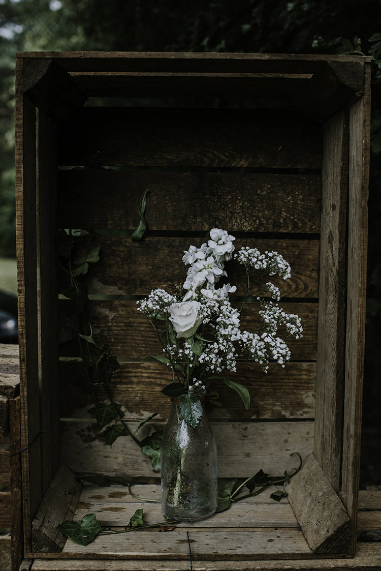 Bottle Flowers Crate White Enchanting Country Barn Wedding http://www.dmcclane.com/