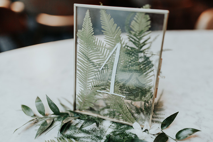 Foliage Leaves Ferns Table Number Frame Transparent Industrial Greenery City Wedding Ideas https://leahlombardi.com/