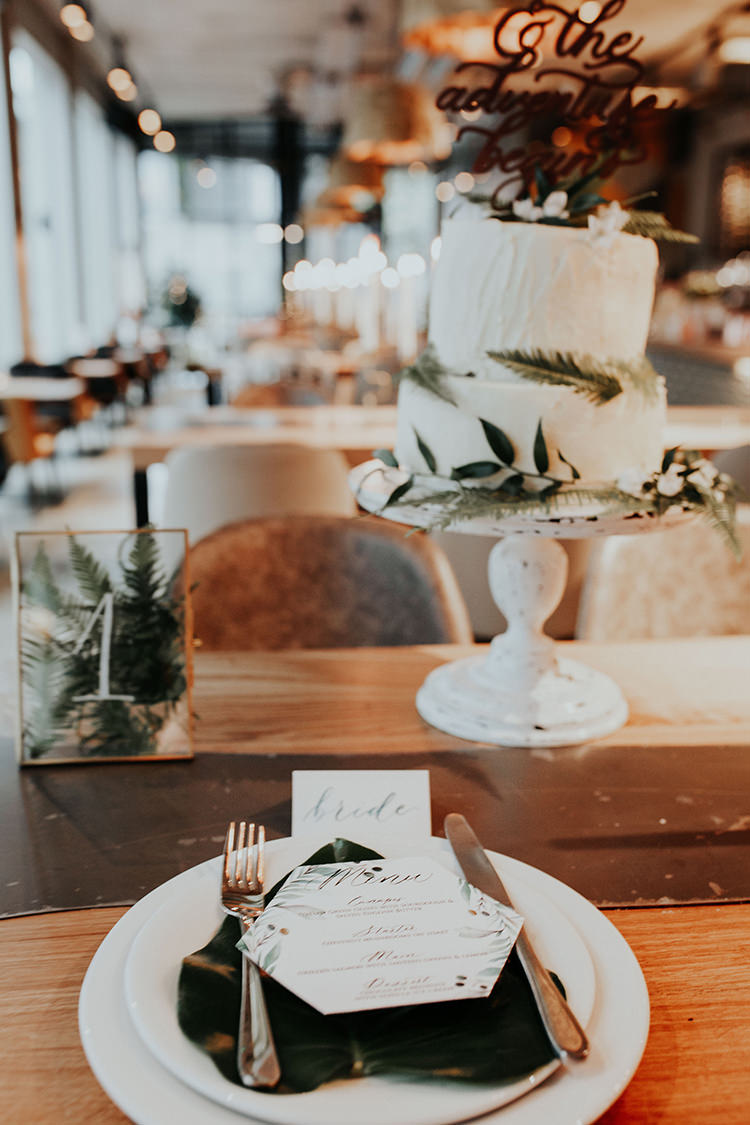 Foliage Leaves Ferns Place Setting Table Number Frame Transparent Industrial Greenery City Wedding Ideas https://leahlombardi.com/
