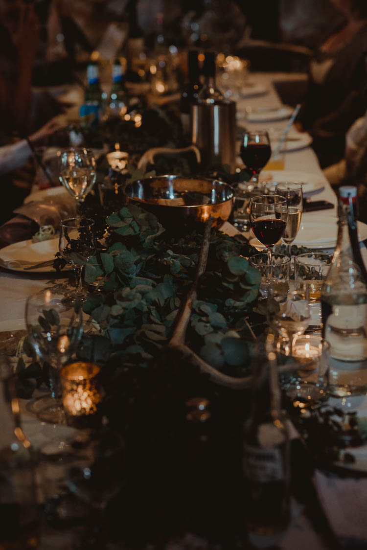 Antler Greenery Foliage Table Decor Runner Candles Tablescape Whimsical Modern Rustic Barn Wedding http://photomagician.co.uk/