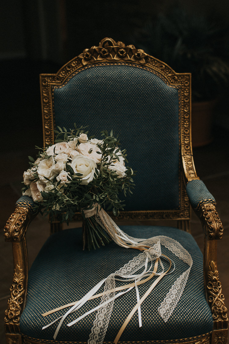 Bouquet Flowers Bride Bridal Cream White Roses Greenery Foliage Ribbons Natural Elegance Asian Fusion Wedding Ideas http://liannegrayphotography.com/