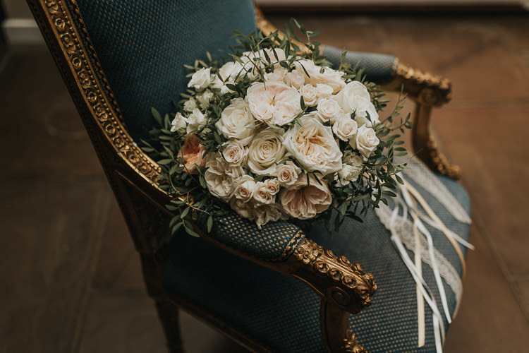 Bouquet Flowers Bride Bridal Cream White Roses Greenery Foliage Ribbons Natural Elegance Asian Fusion Wedding Ideas http://liannegrayphotography.com/
