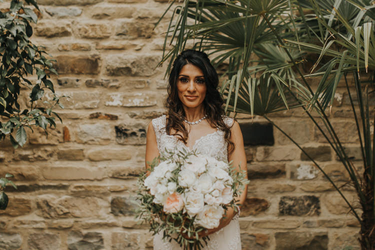 Bouquet Flowers Bride Bridal Cream White Roses Greenery Foliage Ribbons Natural Elegance Asian Fusion Wedding Ideas http://liannegrayphotography.com/