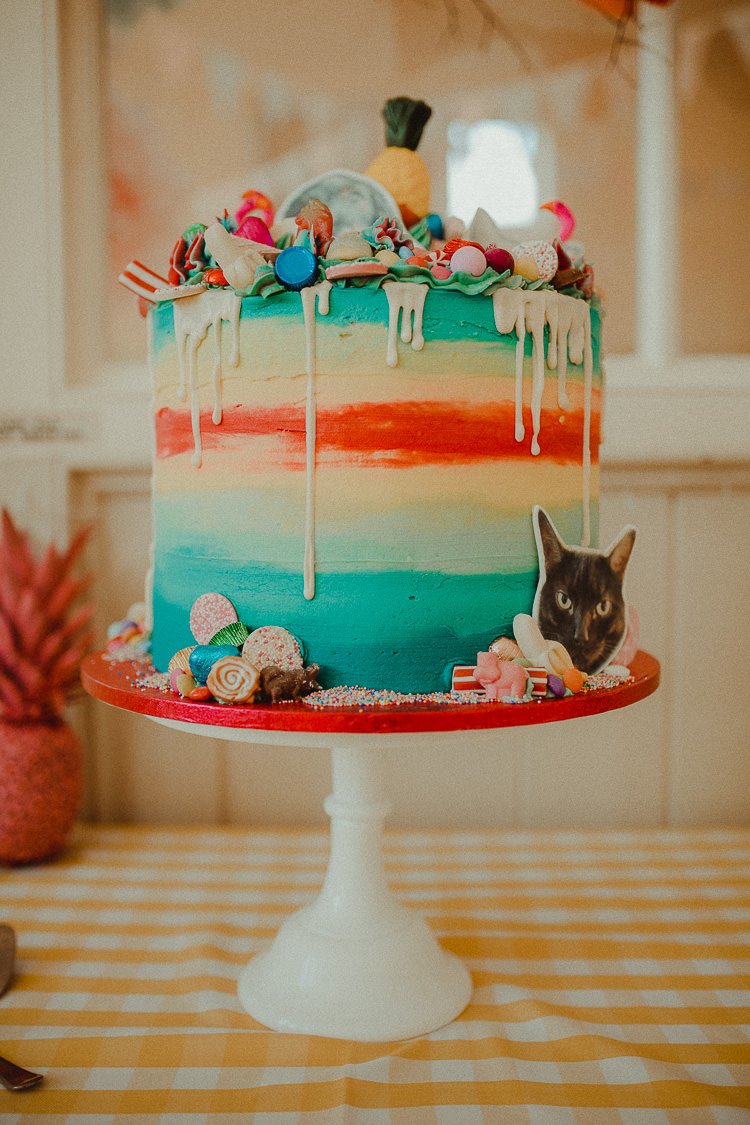 Colour Drip Buttercream Cake Cats Pineapple Sweets Eclectic Kitsch Retro Fete Wedding http://www.belleartphotography.com/