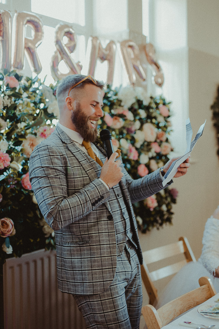 Check Suit Grey Groom Mustard Tie Eclectic Kitsch Retro Fete Wedding http://www.belleartphotography.com/