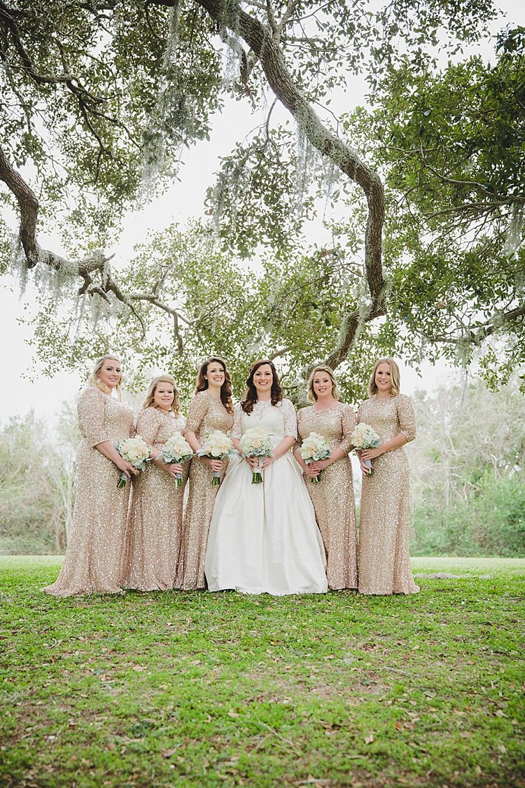 Sequins Bridesmaids Magical Wedding Ceremony Beneath An Oak Tree Florida http://stephaniew.com/