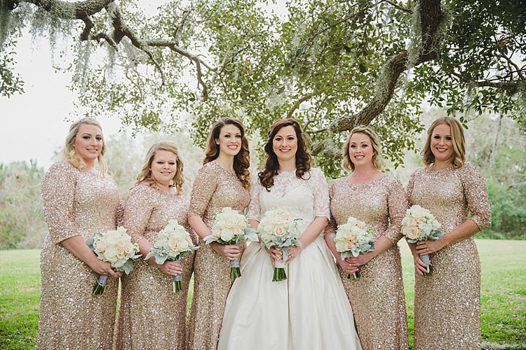 Bride Bridesmaids Sequins Magical Wedding Ceremony Beneath An Oak Tree Florida http://stephaniew.com/