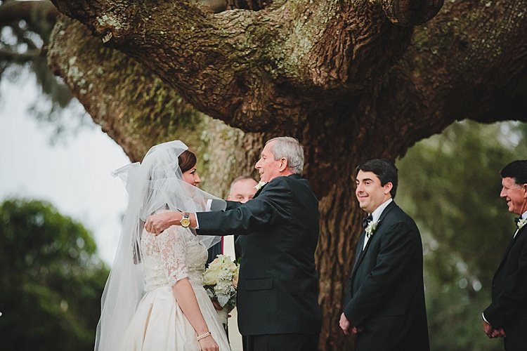 Father Bride Veil Ceremony Magical Wedding Ceremony Beneath An Oak Tree Florida http://stephaniew.com/