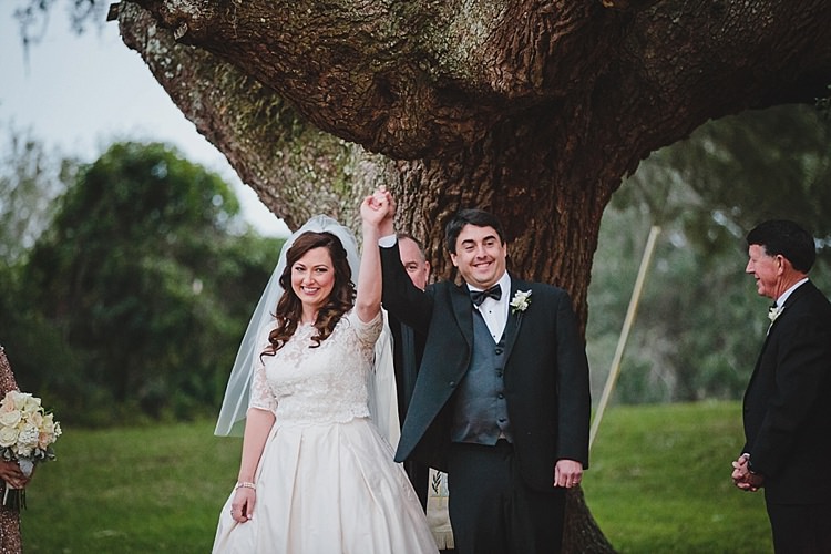 Bride Groom Exit Magical Wedding Ceremony Beneath An Oak Tree Florida http://stephaniew.com/