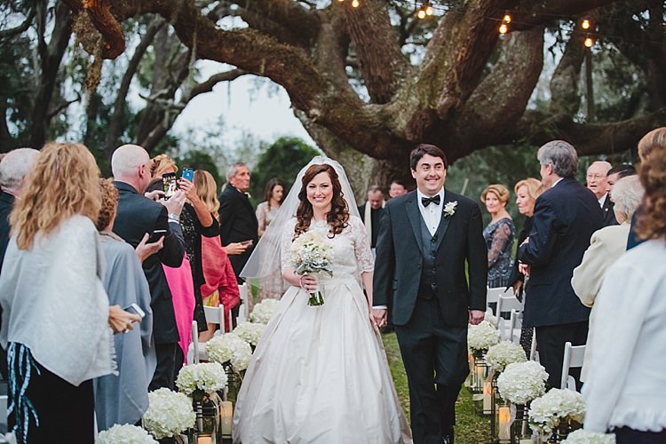 Bride Groom Exit Magical Wedding Ceremony Beneath An Oak Tree Florida http://stephaniew.com/