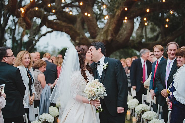Bride Groom Kiss Exit Magical Wedding Ceremony Beneath An Oak Tree Florida http://stephaniew.com/