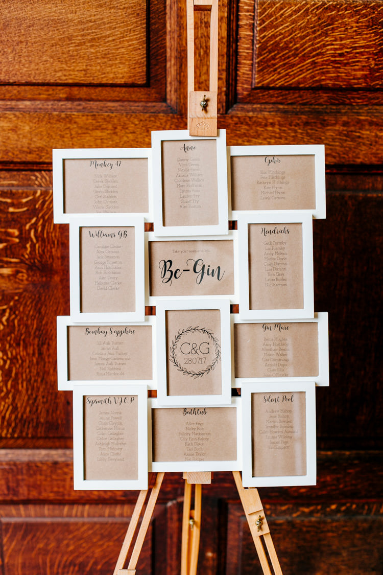Table Plan Seating Chart Mini Frames Easel Stylish Sassy Gin Wedding http://epiclovestory.co.uk/
