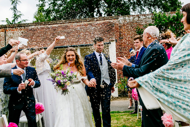 Bride Bridal Dress Gown Charlie Brear Strapless Overdress Belt Jack Bunneys Groom Suit Three Piece Confetti Shot Moment Stylish Sassy Gin Wedding http://epiclovestory.co.uk/