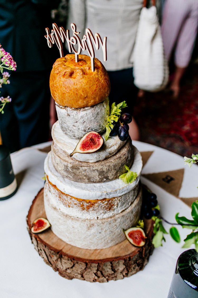 Tier Cheese Cake Pork Pie Bunting Hessian Figs Laser Cut Topper Stylish Sassy Gin Wedding http://epiclovestory.co.uk/