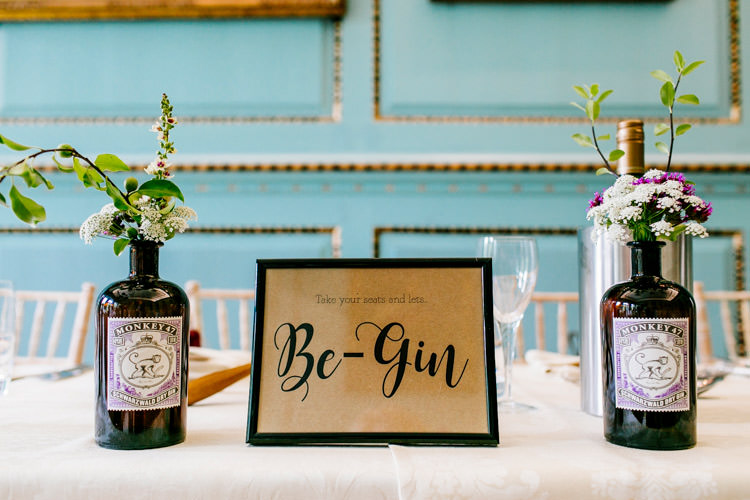 Top Table Bottles Floral Flowers Frame Modern Calligraphy Stylish Sassy Gin Wedding http://epiclovestory.co.uk/