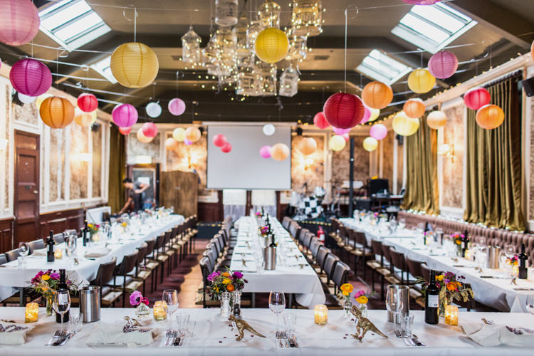 Multi Coloured Lanterns Decor Cool Indie City Wedding Leather Jackets Dinosaurs http://www.charlottehuphotography.co.uk/