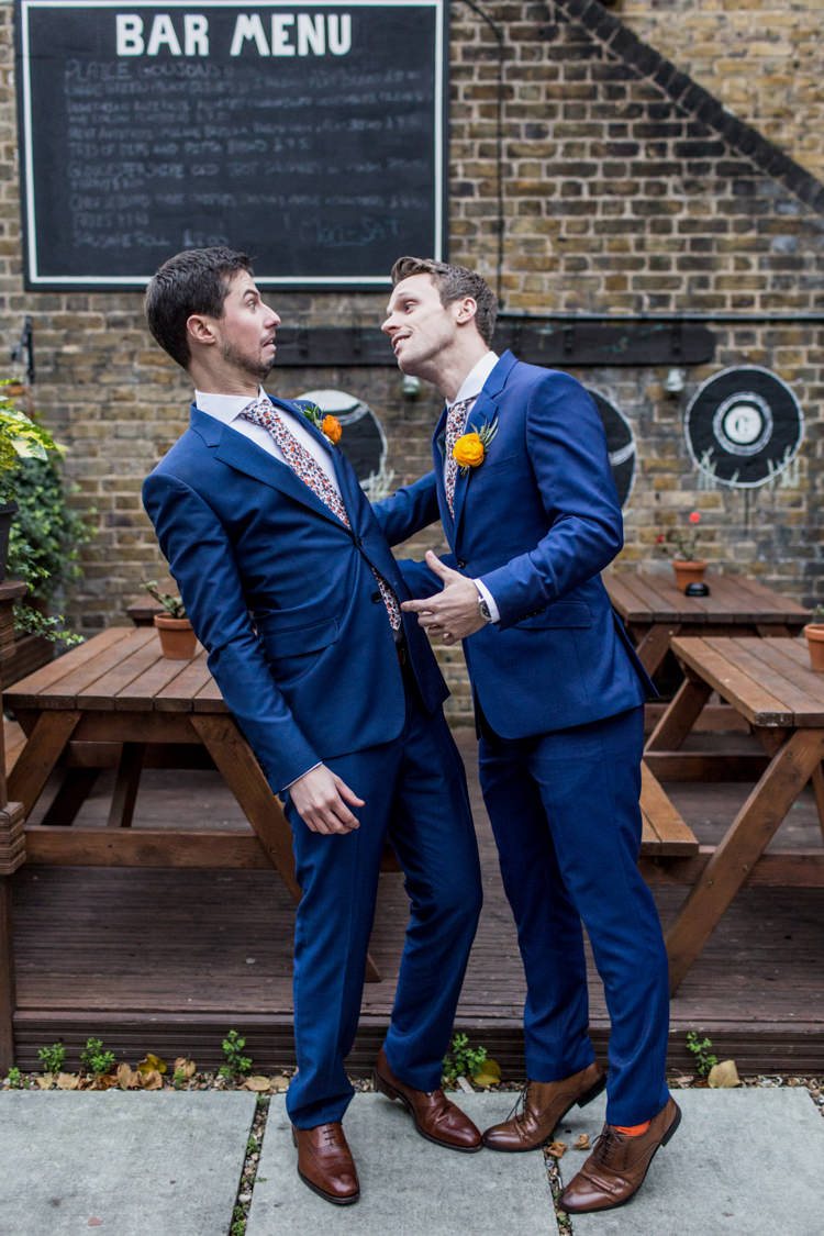 Groom Navy Blue Suits Liberty Print Floral Ties Cool Indie City Wedding Leather Jackets Dinosaurs http://www.charlottehuphotography.co.uk/