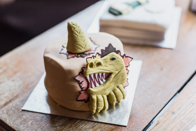 Cake T Rex Cool Indie City Wedding Leather Jackets Dinosaurs http://www.charlottehuphotography.co.uk/