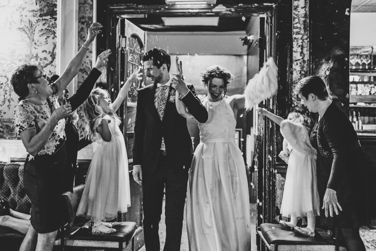 Confetti Throw Cool Indie City Wedding Leather Jackets Dinosaurs http://www.charlottehuphotography.co.uk/