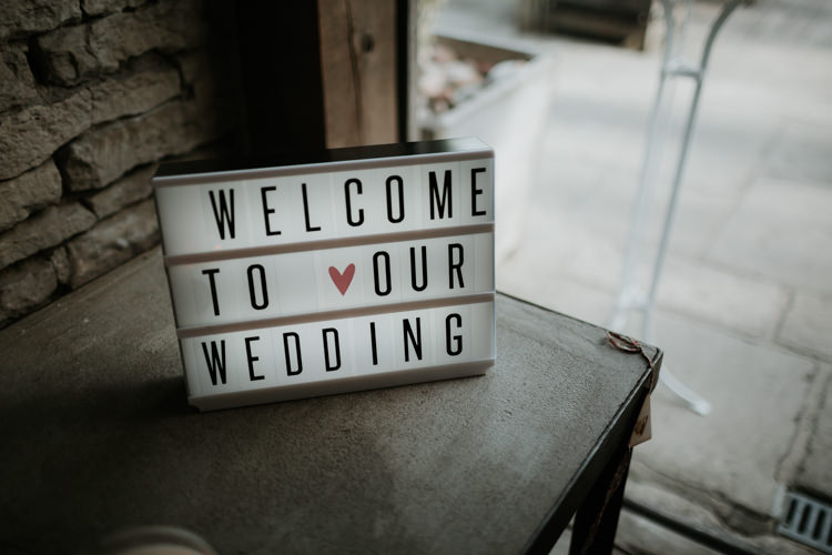 Light Sign Welcome Modern Rose Gold Barn Wedding https://www.paulfullerkentphotography.com/