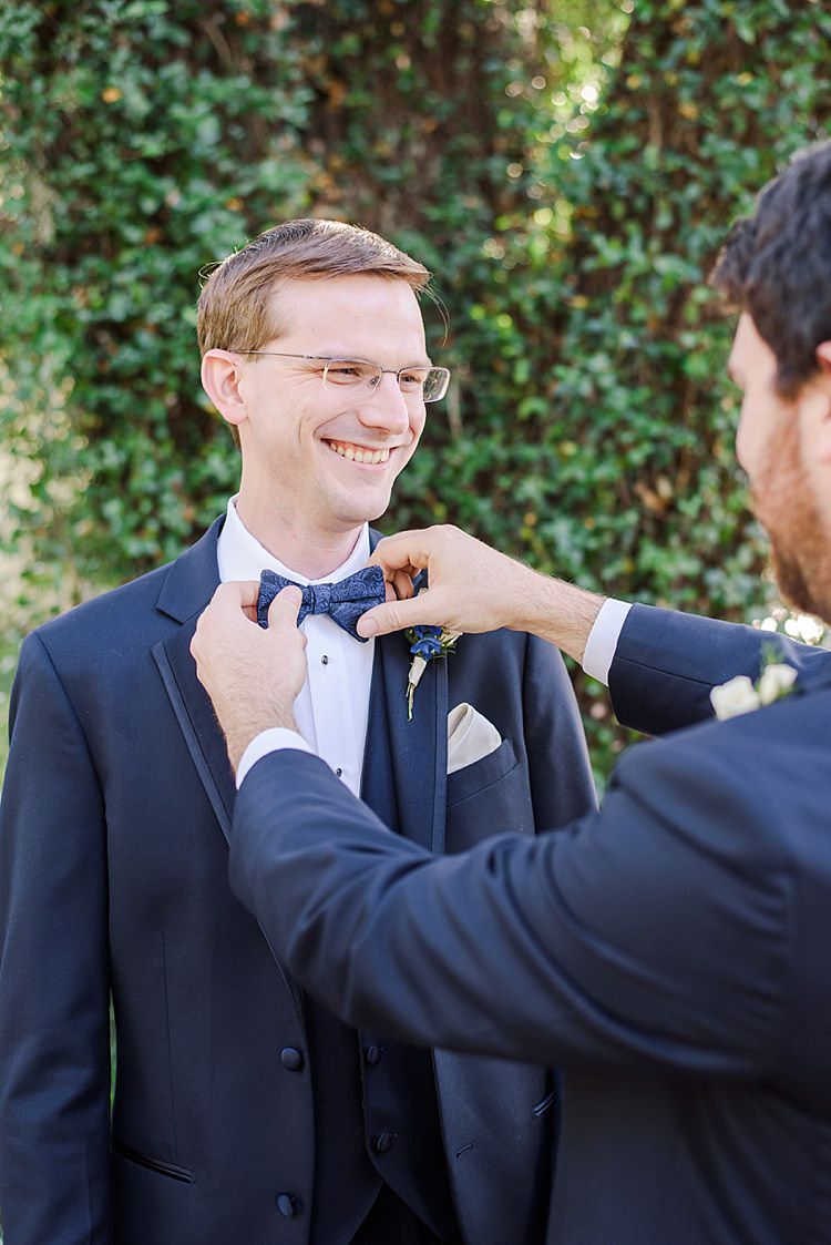 Groom Bow Tie Romantic Twinkling Garden Wedding http://sarahben.com/