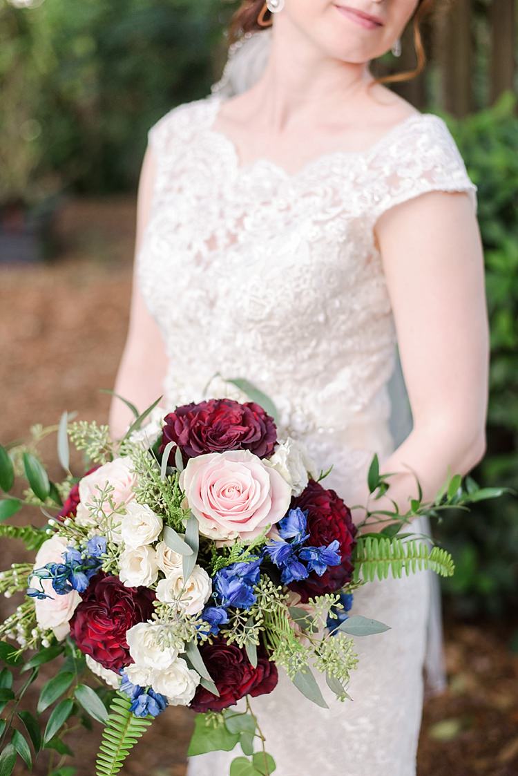Bride Closeup Bouquet Lace Romantic Twinkling Garden Wedding http://sarahben.com/