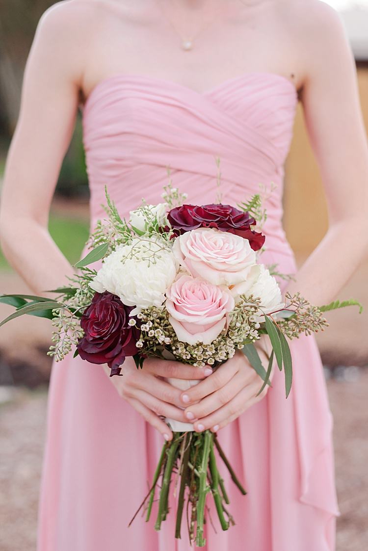 Bridesmaid Pink Bouquet Romantic Twinkling Garden Wedding http://sarahben.com/