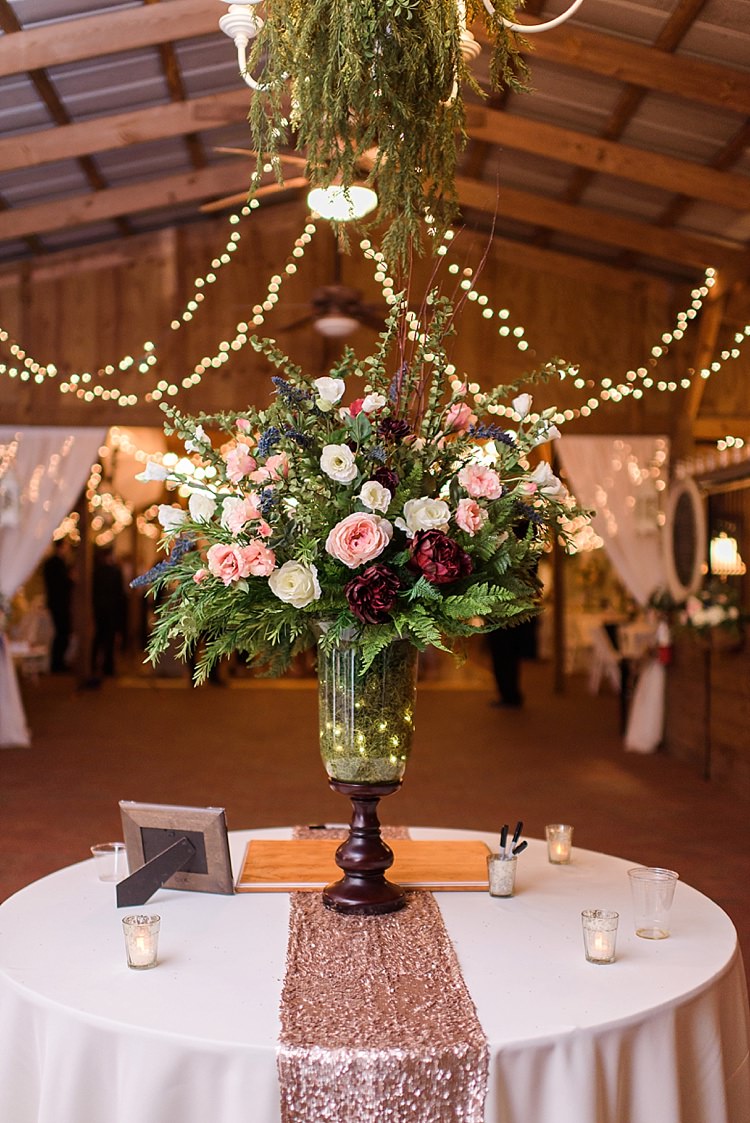 Centre Piece Roses Romantic Twinkling Garden Wedding http://sarahben.com/