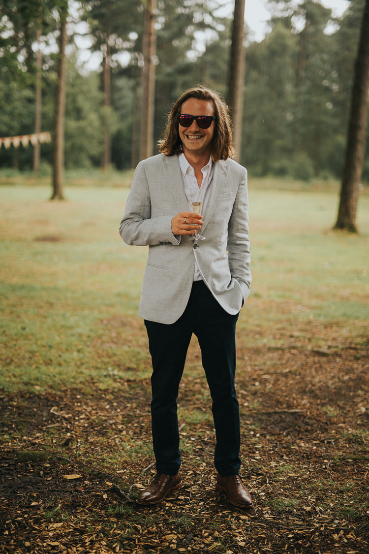 Groom Pale Grey Jacket Black Trousers Sunglassses Indie Forest Origami Cranes Wedding http://www.alittlepicture.com/