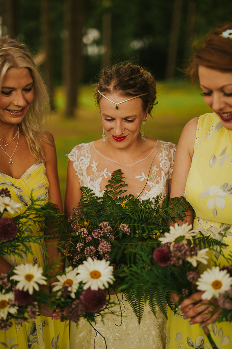 Bouquets Wild Foraged Ferns Flowers Bride Bridal Bridesmaids Indie Forest Origami Cranes Wedding http://www.alittlepicture.com/