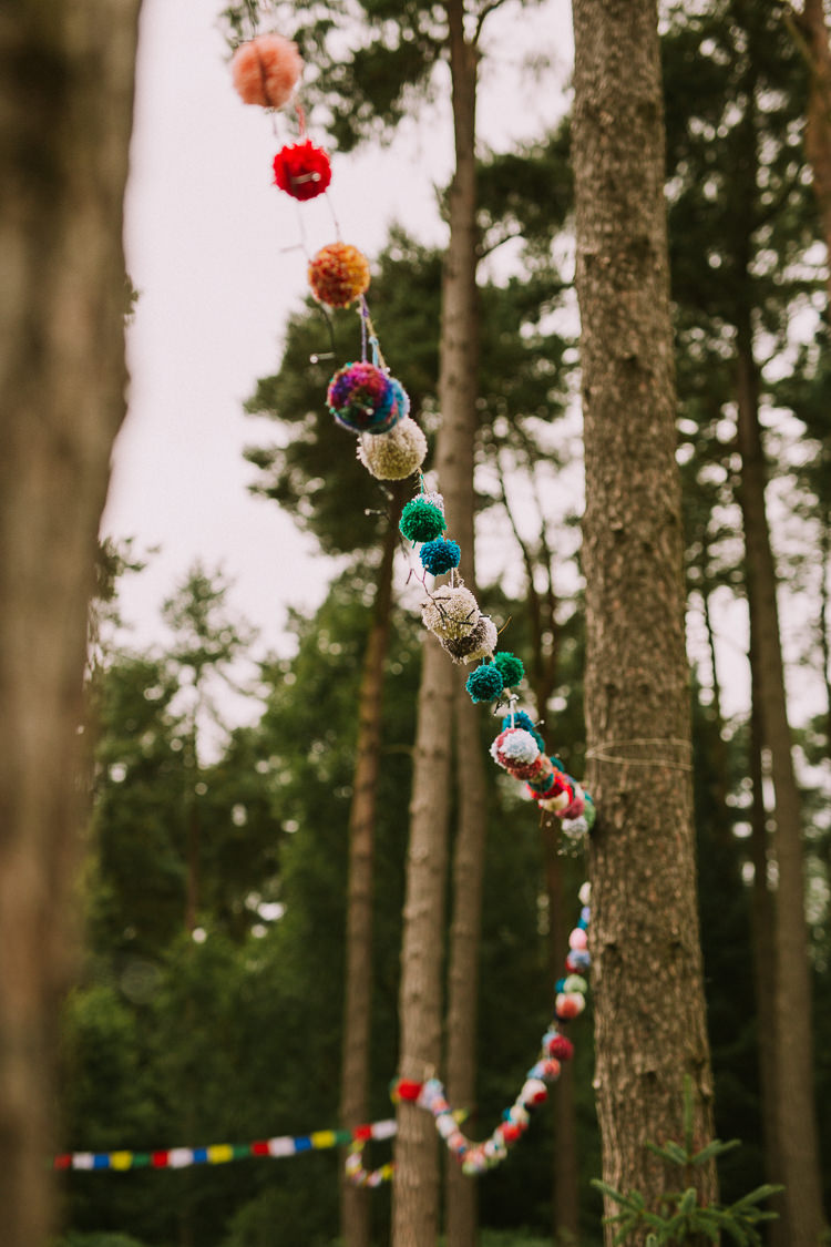 Wool Pom Pom Garland Indie Forest Origami Cranes Wedding http://www.alittlepicture.com/