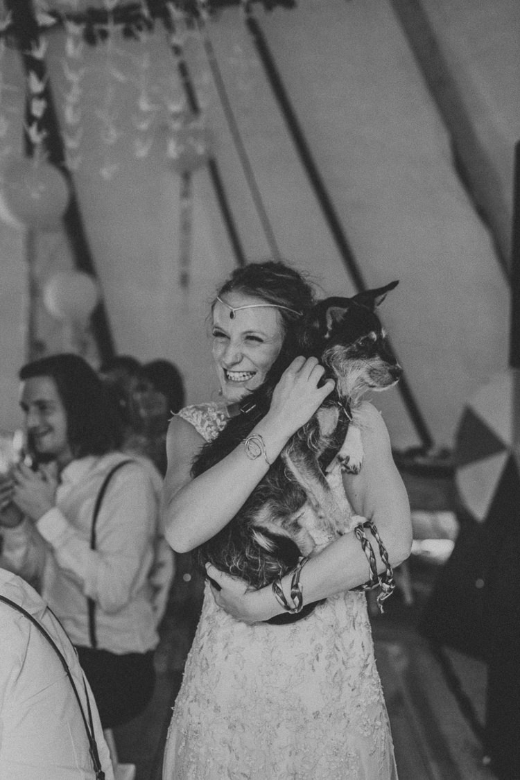 Pet Dog Bride Indie Forest Origami Cranes Wedding http://www.alittlepicture.com/
