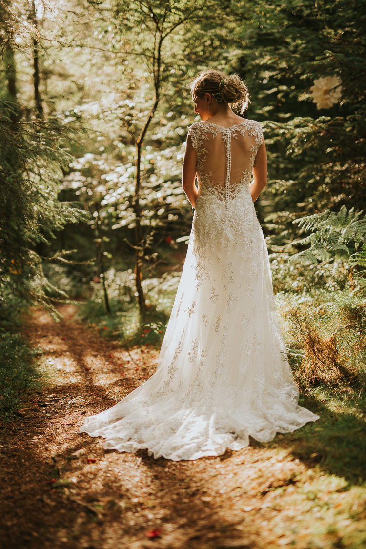 Anna Sorrano Lace Dress Gown Bride Bridal Illusion Low Back Train Indie Forest Origami Cranes Wedding http://www.alittlepicture.com/