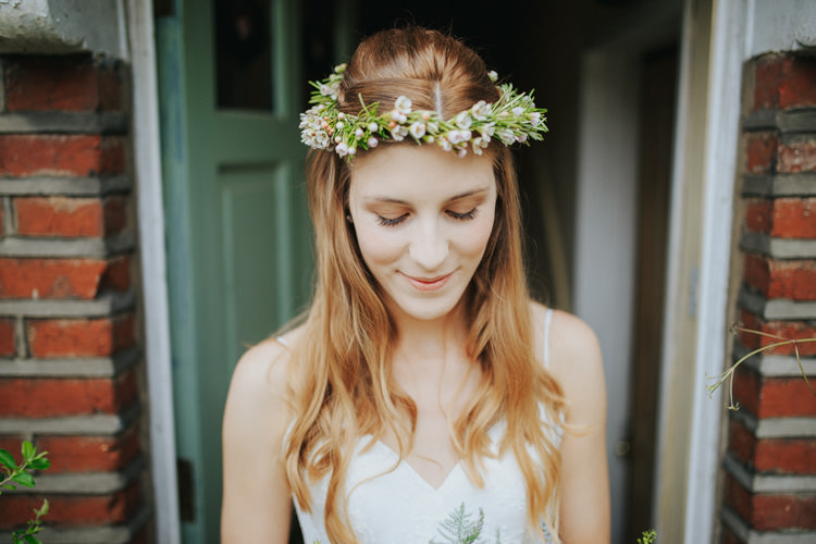 Long Wavy Hair Bride Bridal Crown Flowers Ethereal Alternative Country Barn Wedding Dark Moody Sky http://joshuapatrickphotography.com/