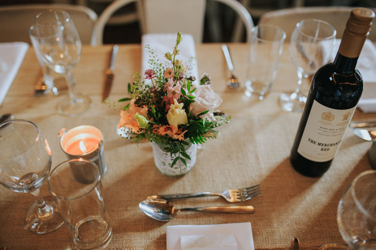 Hessian Table Cloths Flowers Ethereal Alternative Country Barn Wedding Dark Moody Sky http://joshuapatrickphotography.com/
