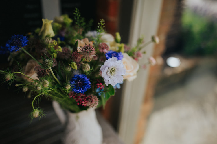 Jug Flowers Nigella Pink Blue Ethereal Alternative Country Barn Wedding Dark Moody Sky http://joshuapatrickphotography.com/
