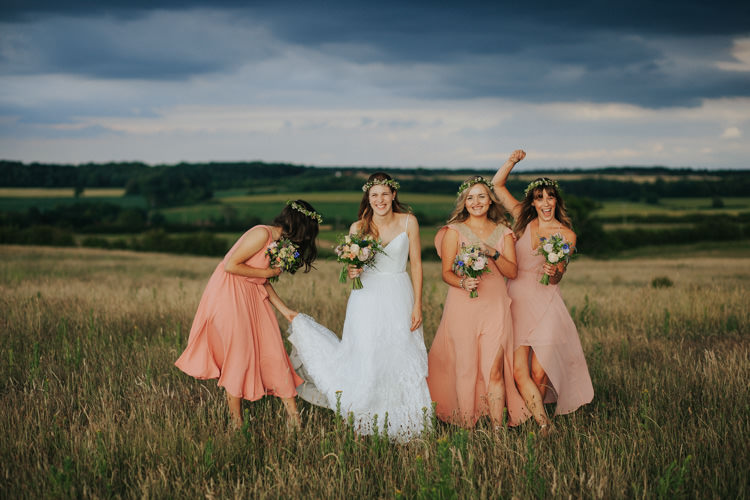 Coral Peach Bridesmaid Dresses Ethereal Alternative Country Barn Wedding Dark Moody Sky http://joshuapatrickphotography.com/