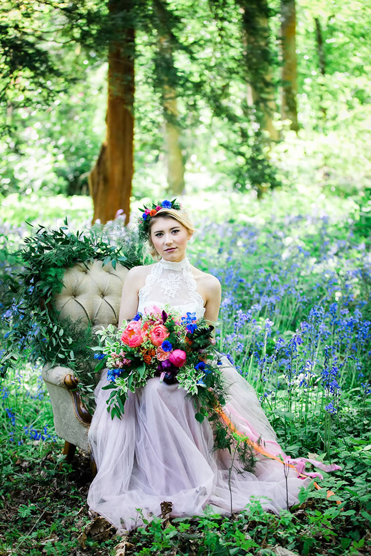 Her Heart Was A Secret Garden Wedding Ideas Woodland Colourful Spring Bluebells Flowers http://sarabeaumontphotography.com/