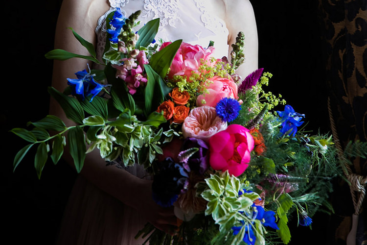 Bouquet Bride Bridal Pink Peony Peonies Rose Blue Foliage Greenery Her Heart Was A Secret Garden Wedding Ideas Woodland Colourful Spring Bluebells Flowers http://sarabeaumontphotography.com/