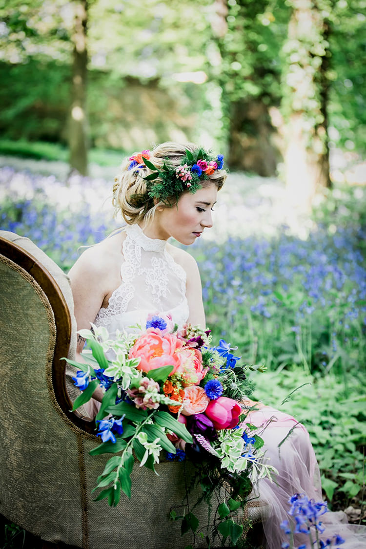 Her Heart Was A Secret Garden Wedding Ideas Woodland Colourful Spring Bluebells Flowers http://sarabeaumontphotography.com/