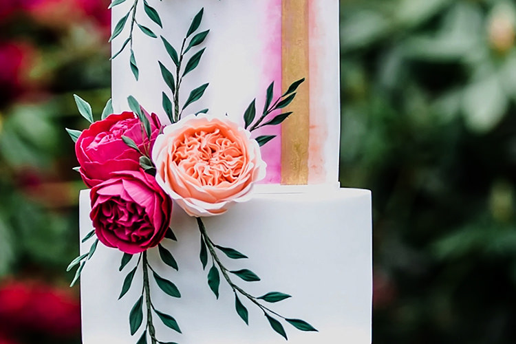 Cake Tall Table Floral Watercolour Her Heart Was A Secret Garden Wedding Ideas Woodland Colourful Spring Bluebells Flowers http://sarabeaumontphotography.com/