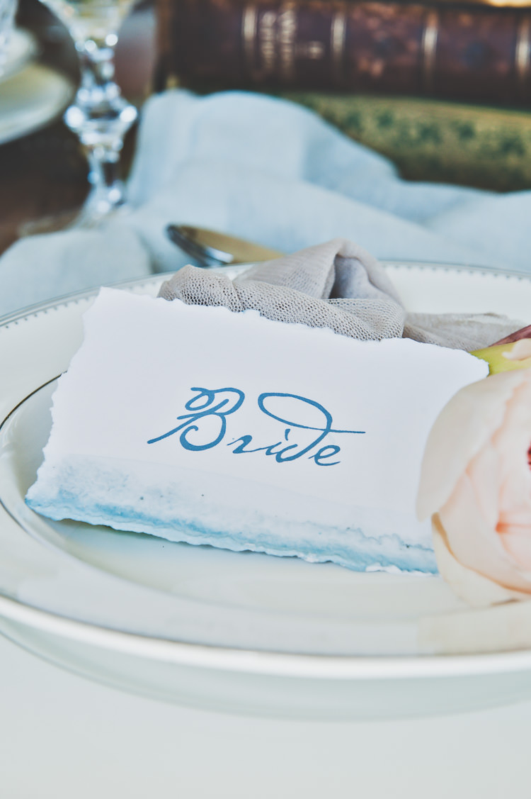 Watercolour Calligraphy Paper Place Name Card Thoroughly Modern Cecilia Atonement Glamorous 1940s Wedding Ideas http://ikonworks.co.uk/