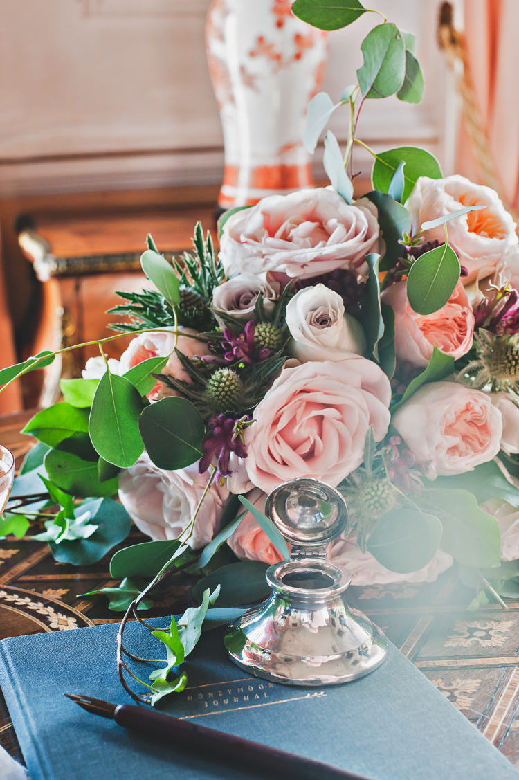 Pink Rose Thistle Flowers Decor Thoroughly Modern Cecilia Atonement Glamorous 1940s Wedding Ideas http://ikonworks.co.uk/
