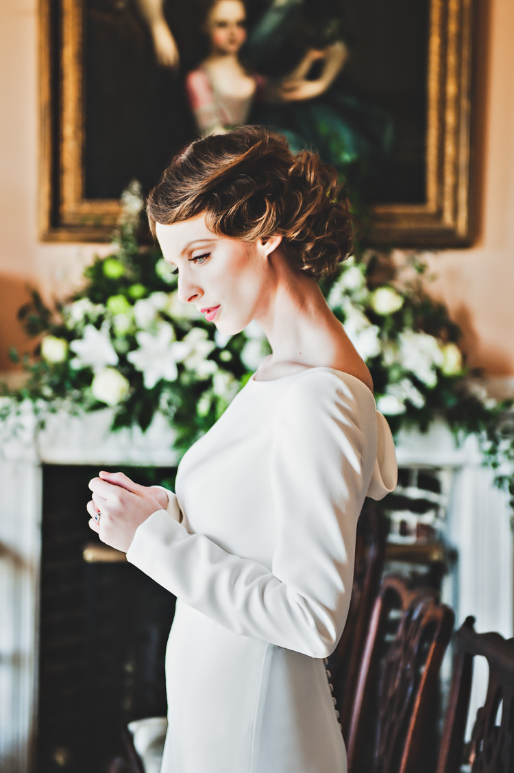 Bride Bridal Gown Long Sleeves Thoroughly Modern Cecilia Atonement Glamorous 1940s Wedding Ideas http://ikonworks.co.uk/