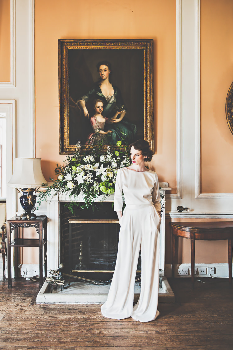Jump Suit Trousers Bride Bridal Outfit Fashion Thoroughly Modern Cecilia Atonement Glamorous 1940s Wedding Ideas http://ikonworks.co.uk/