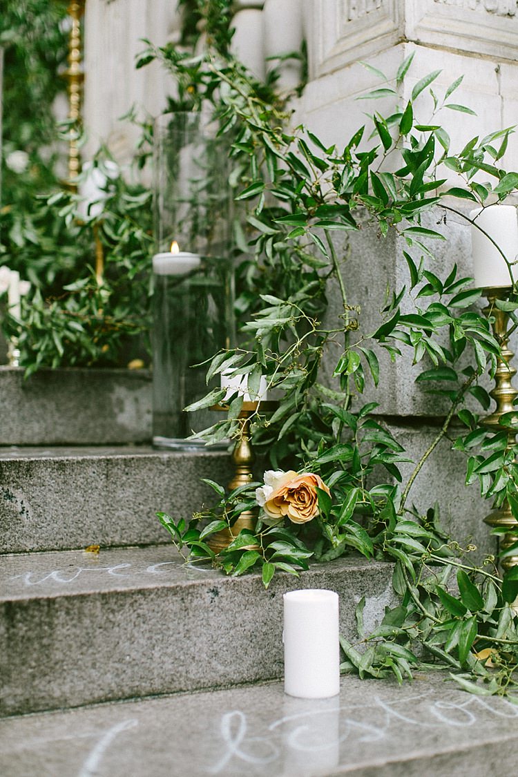Aisle Steps Stone Writing Quotes Roses Greenery Candles Gold Modern Elegance Marble Greenery Gold Wedding Ideas http://www.jettwalkerphotography.com/