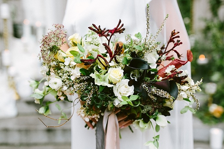 Black Lilies White Roses Greenery Bouquet Modern Elegance Marble Greenery Gold Wedding Ideas http://www.jettwalkerphotography.com/